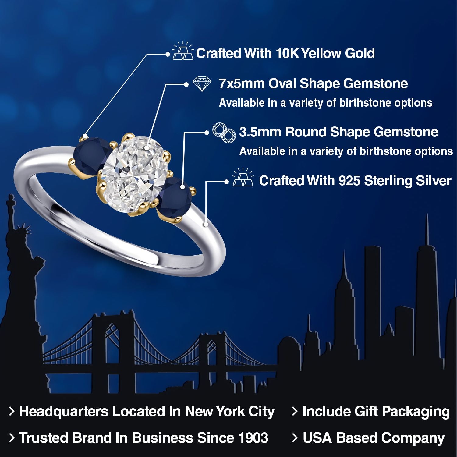 Ring in 925 Sterling Silver and 10K Yellow Gold