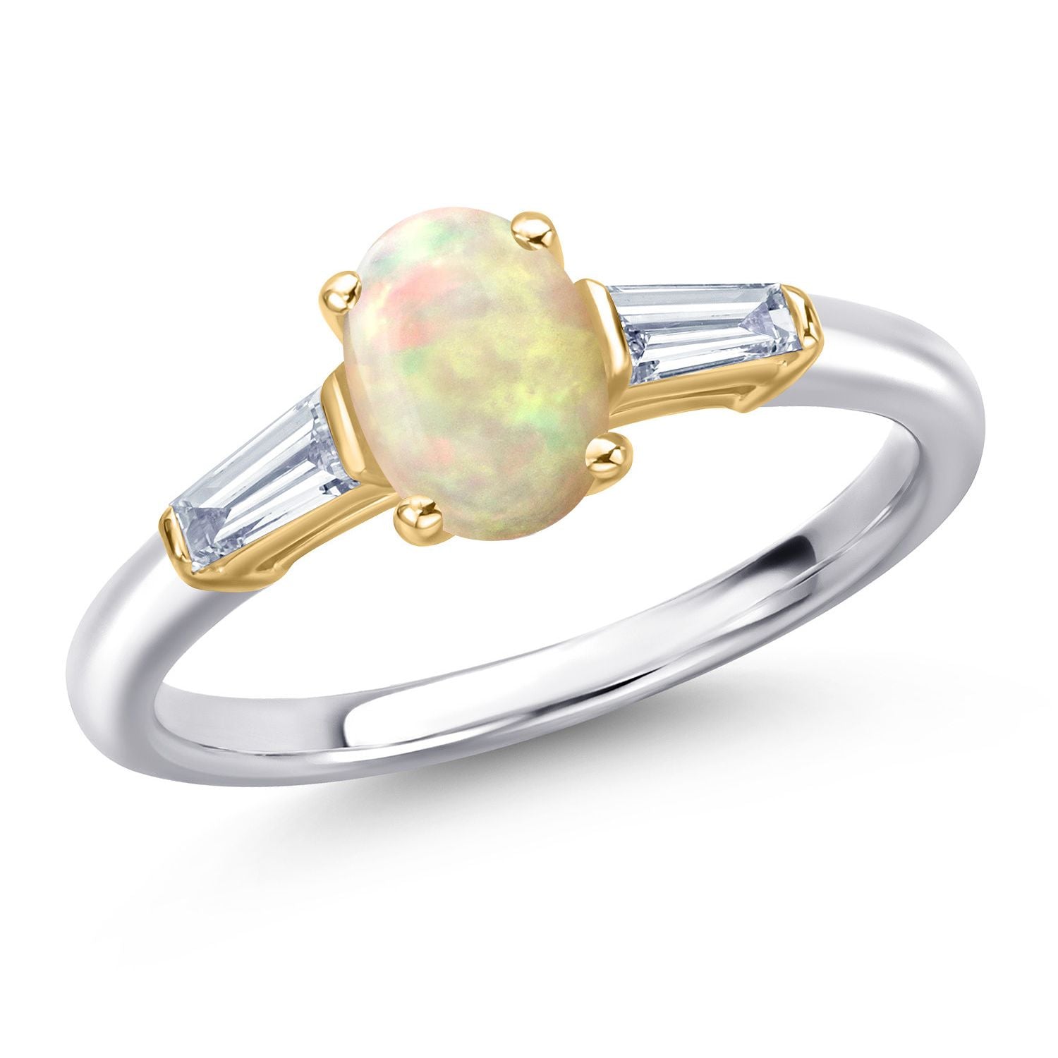 Ethiopian Opal-Cabochon - October_Ring in 925 Sterling Silver and 10K Yellow Gold