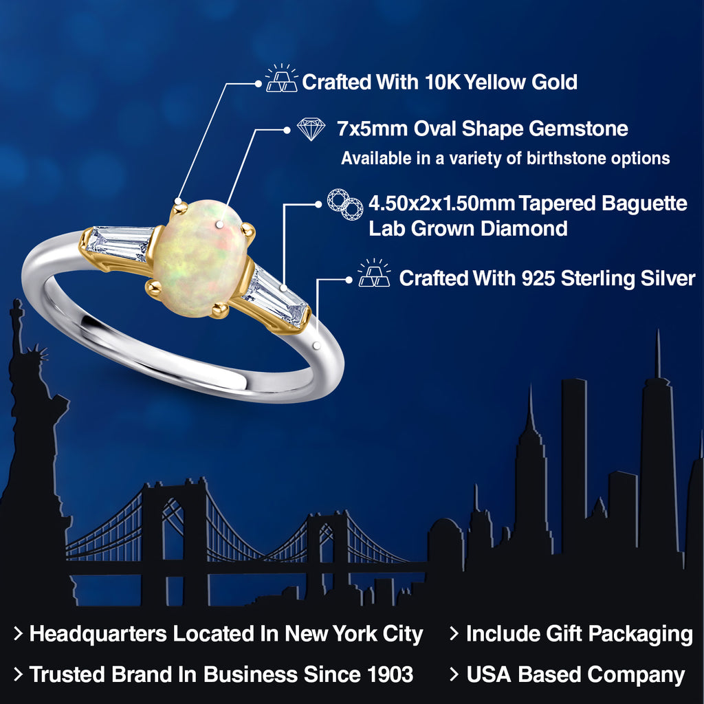 Ethiopian Opal-Cabochon - October_Ring in 925 Sterling Silver and 10K Yellow Gold