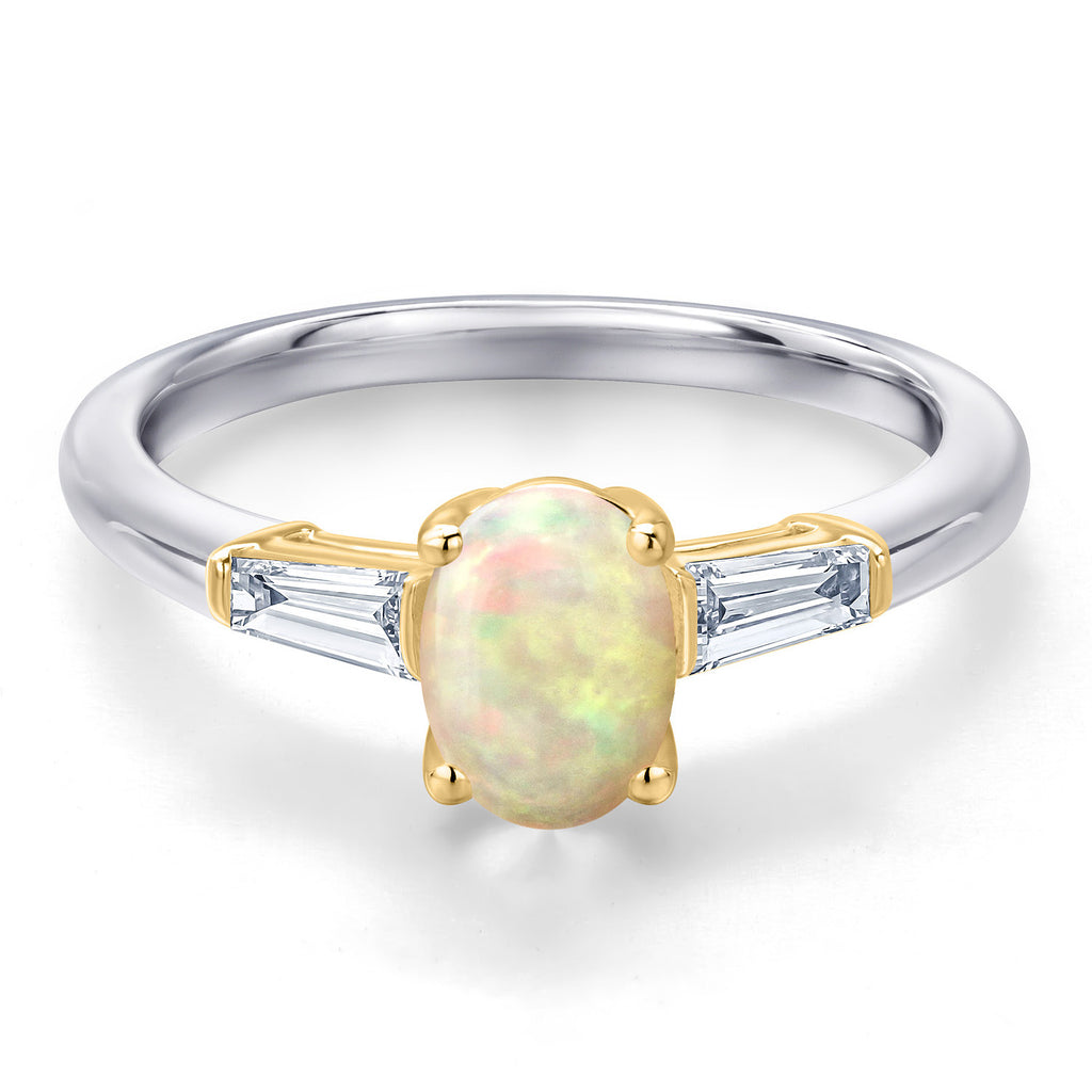 Ethiopian Opal-Cabochon - October_Ring in 925 Sterling Silver and 10K Yellow Gold