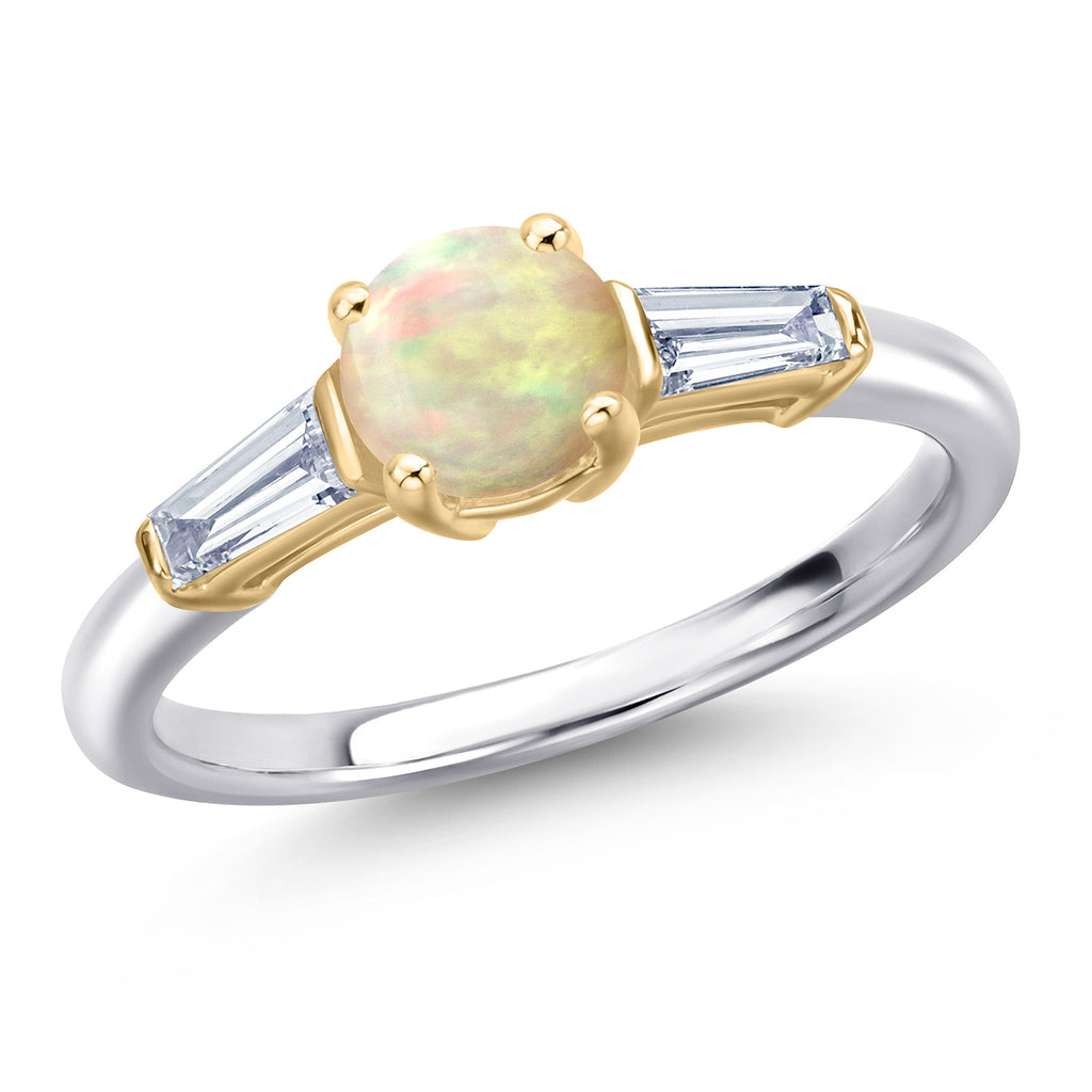 Ethiopian Opal-Cabochon - October_8_Ring in 925 Sterling Silver and 10K Yellow Gold