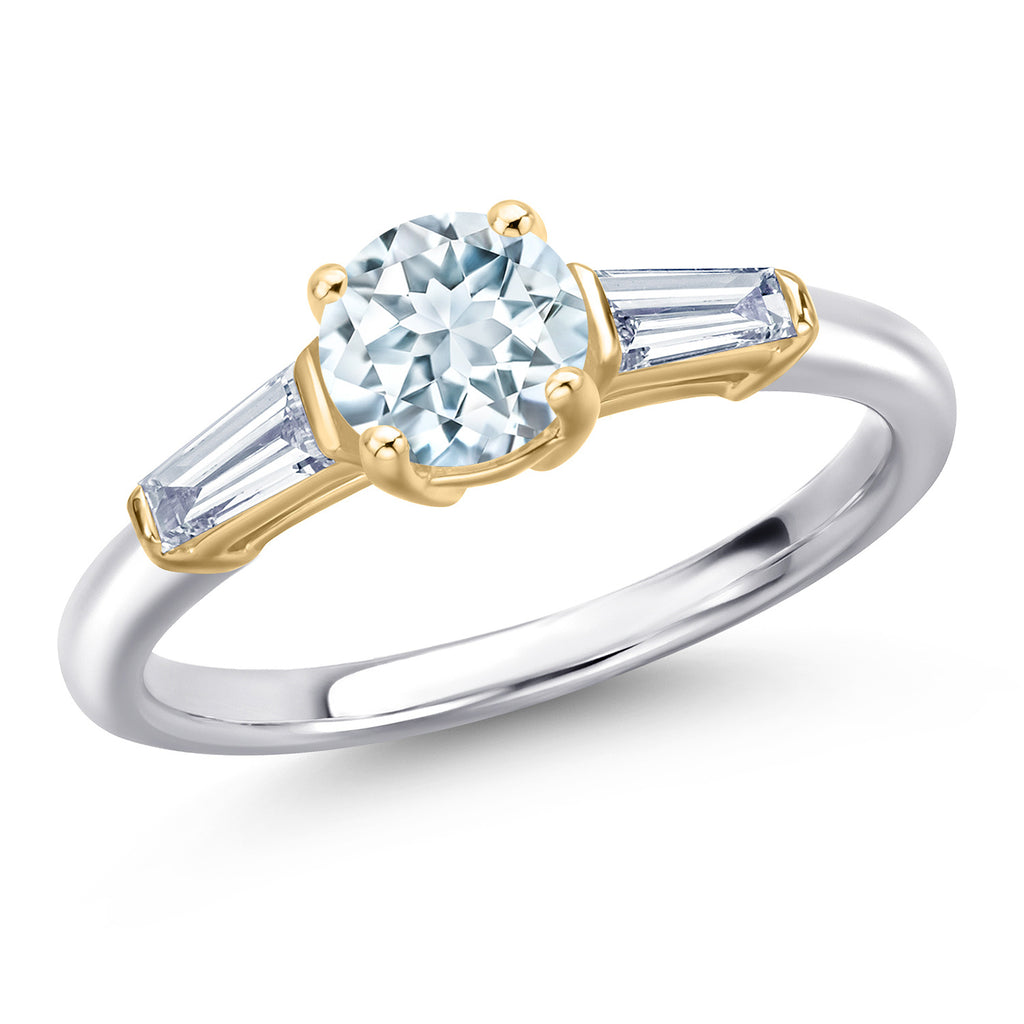 Aquamarine - March_7_Ring in 925 Sterling Silver and 10K Yellow Gold