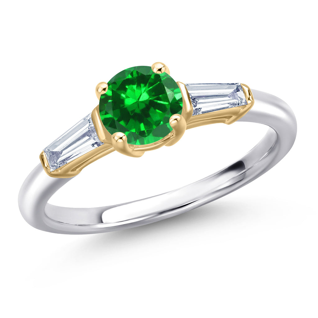 Created Emerald - May_8_Ring in 925 Sterling Silver and 10K Yellow Gold