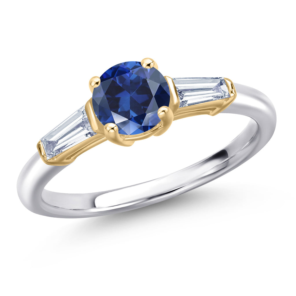 Blue Created Sapphire - September_6_Ring in 925 Sterling Silver and 10K Yellow Gold