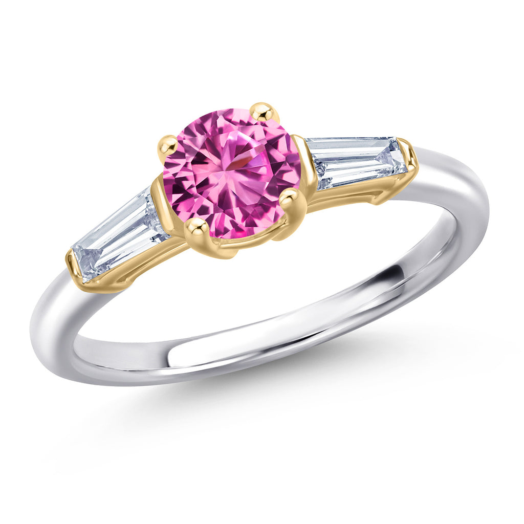 Pink Created Sapphire - September_9_Ring in 925 Sterling Silver and 10K Yellow Gold