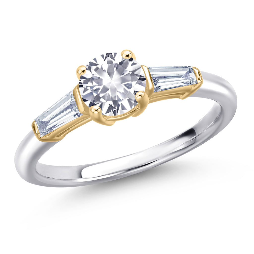 White Created Sapphire - September_5_Ring in 925 Sterling Silver and 10K Yellow Gold