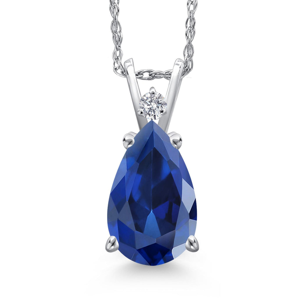 Blue Created Sapphire - September_Pendant in 14K White Gold