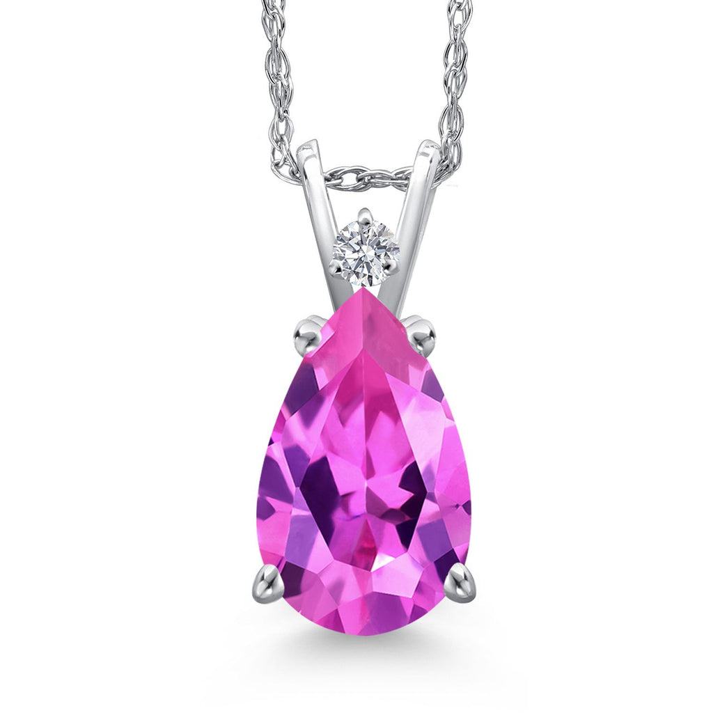 Pink Created Sapphire - September_Pendant in 14K White Gold
