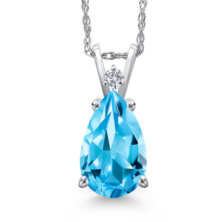 Swiss Blue Topaz - November_Pendant in 14K White Gold