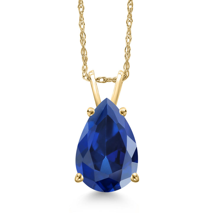 Blue Created Sapphire - September_Pendant in 10K Yellow Gold
