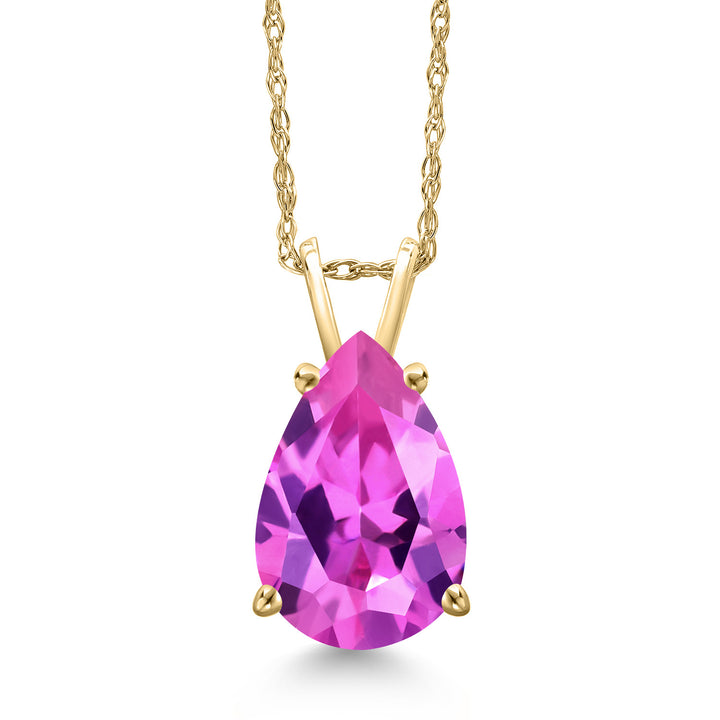 Pink Created Sapphire - September_Pendant in 10K Yellow Gold