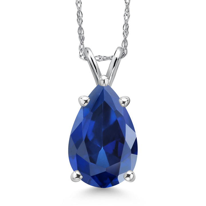 Blue Created Sapphire - September_Pendant in 14K White Gold