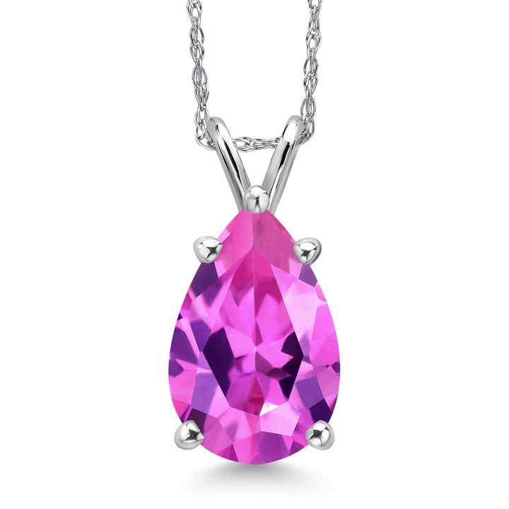 Pink Created Sapphire - September_Pendant in 14K White Gold