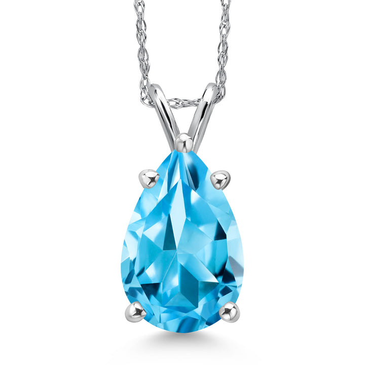 Swiss Blue Topaz - November_Pendant in 14K White Gold