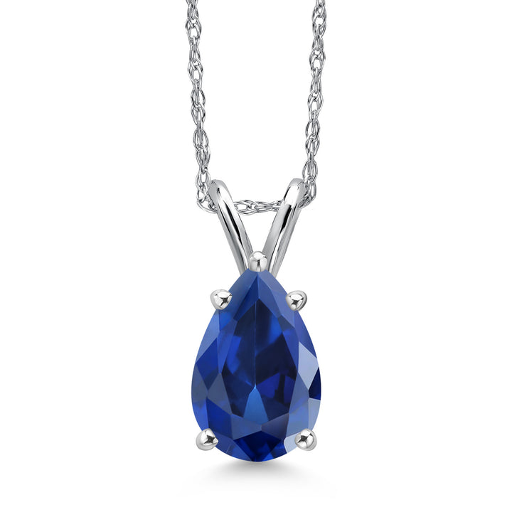 Blue Created Sapphire - September_Pendant in 14K White Gold