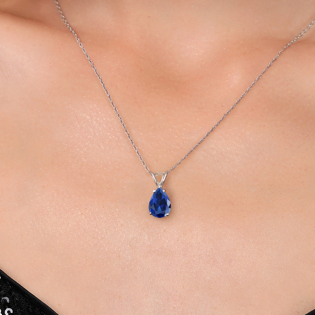 Blue Created Sapphire - September_Pendant in 14K White Gold