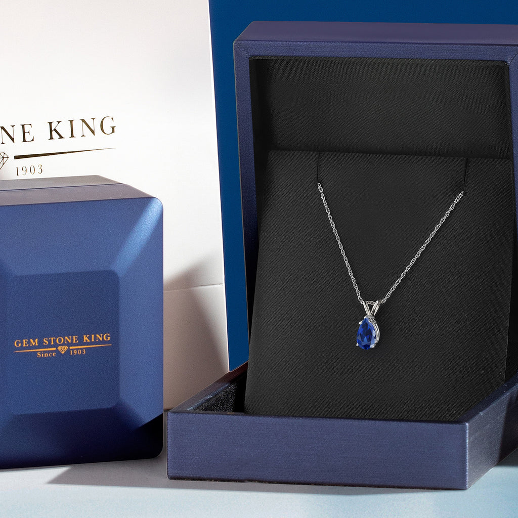 Blue Created Sapphire - September_Pendant in 14K White Gold