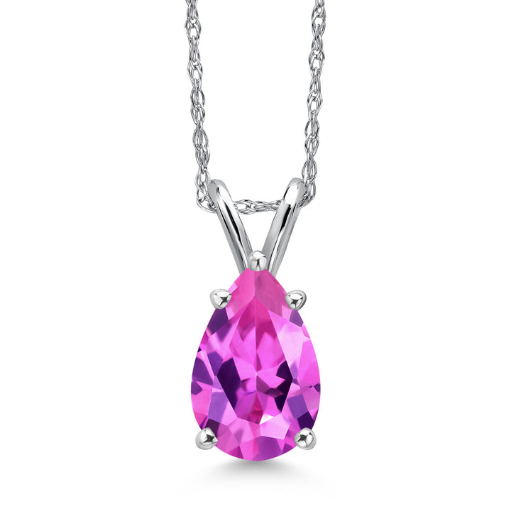Pink Created Sapphire - September_Pendant in 14K White Gold