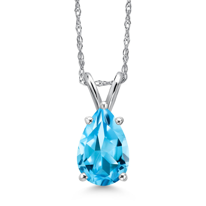 Swiss Blue Topaz - November_Pendant in 14K White Gold