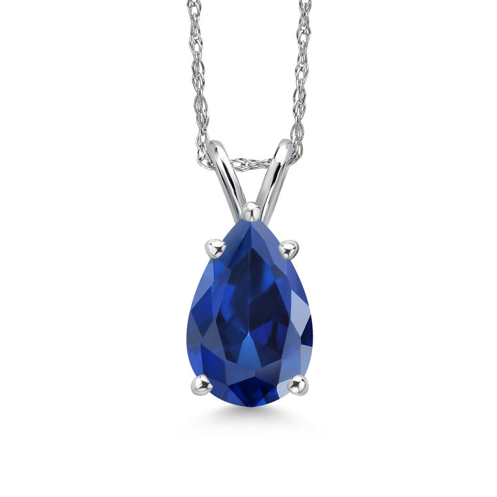 Blue Created Sapphire - September_Pendant in 14K White Gold