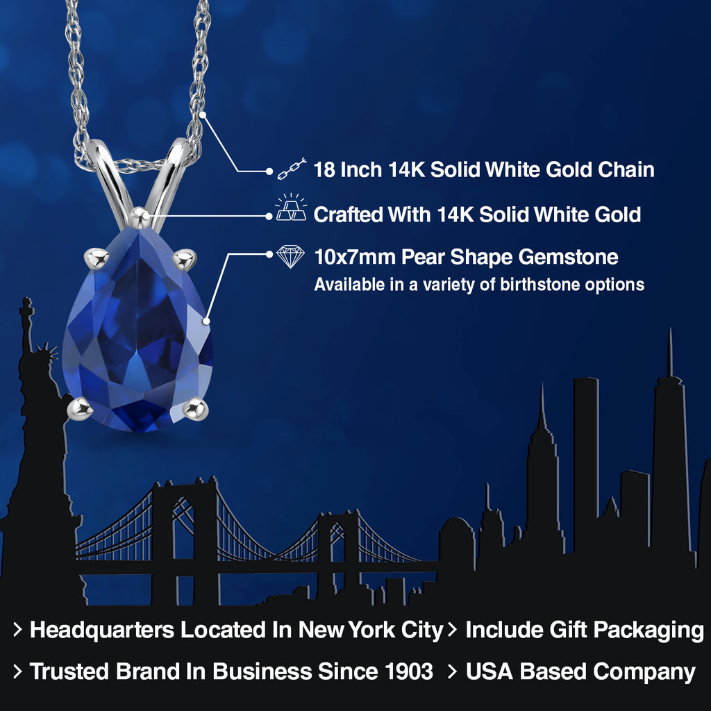 Blue Created Sapphire - September_Pendant in 14K White Gold