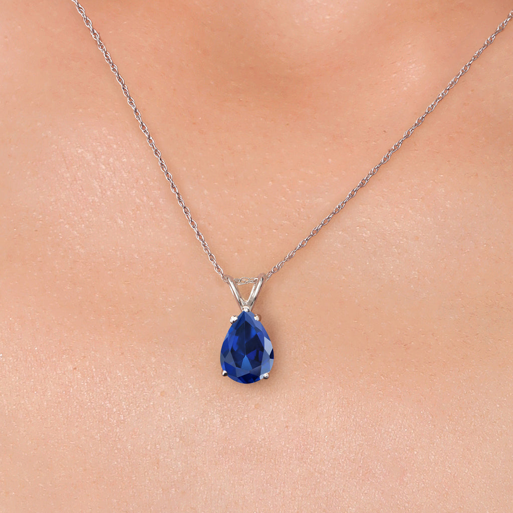 Blue Created Sapphire - September_Pendant in 14K White Gold