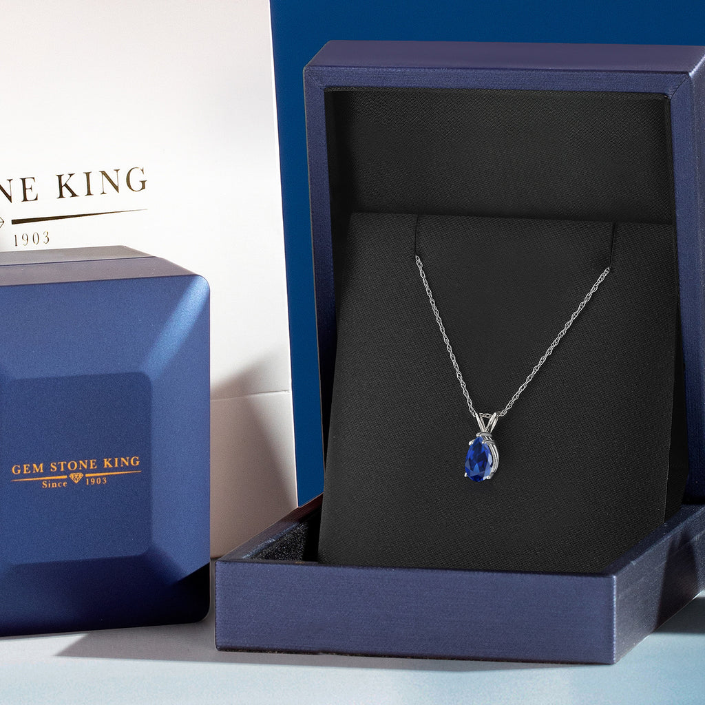 Blue Created Sapphire - September_Pendant in 14K White Gold