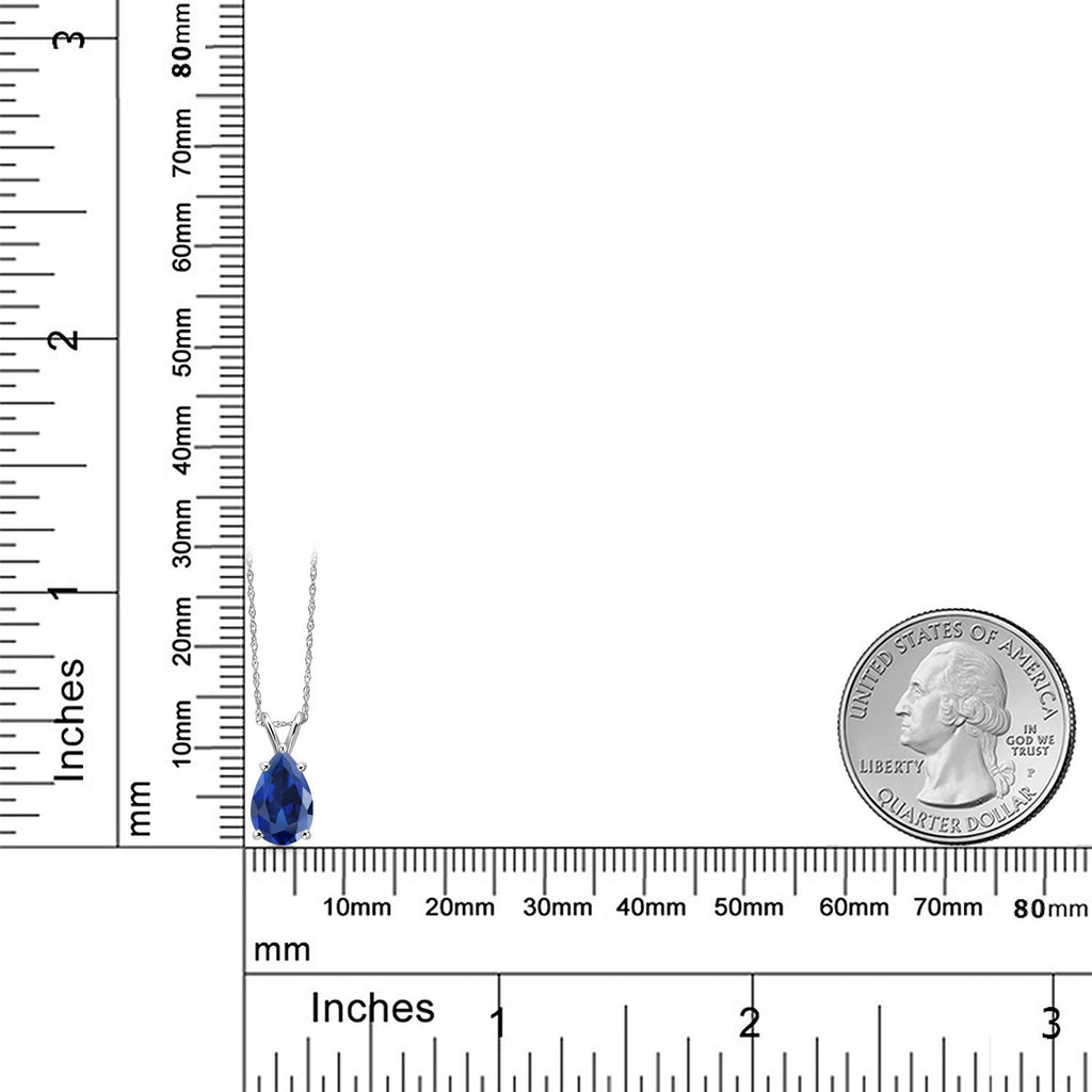 Blue Created Sapphire - September_Pendant in 14K White Gold