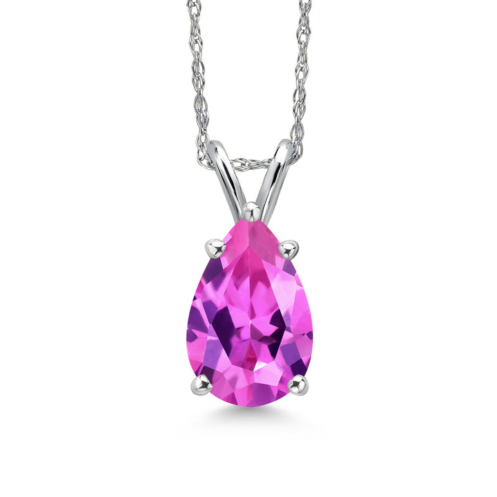 Pink Created Sapphire - September_Pendant in 14K White Gold