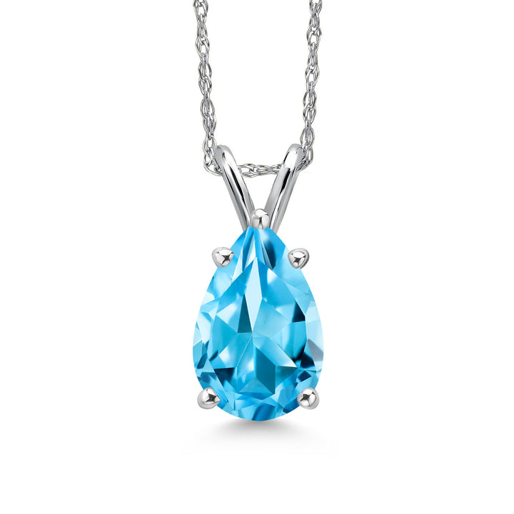 Swiss Blue Topaz - November_Pendant in 14K White Gold
