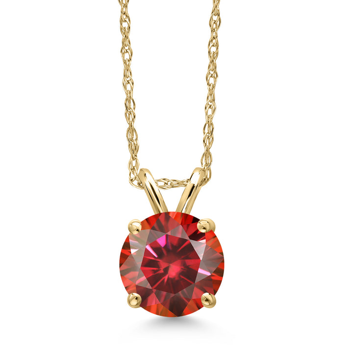 Red Moissanite_Pendant in 14K Yellow Gold