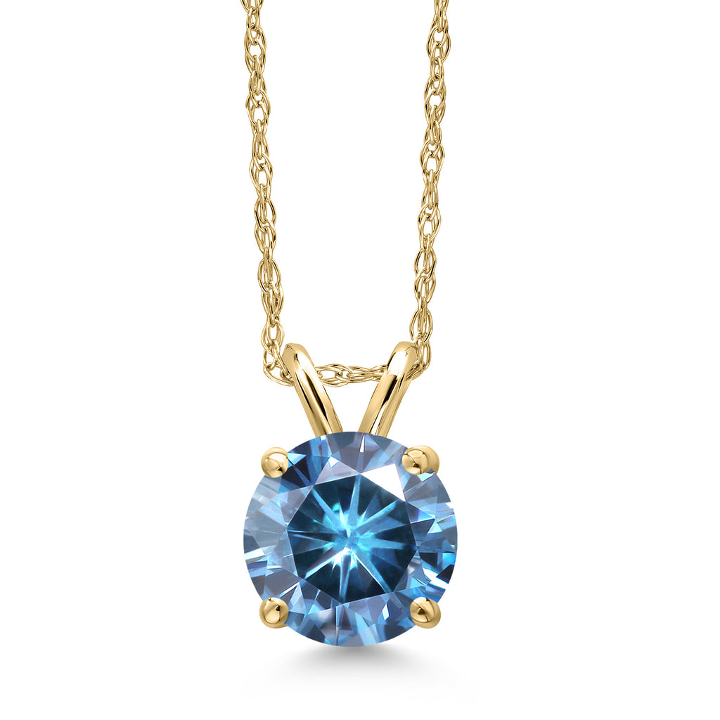 Persian Blue Moissanite_Pendant in 14K Yellow Gold
