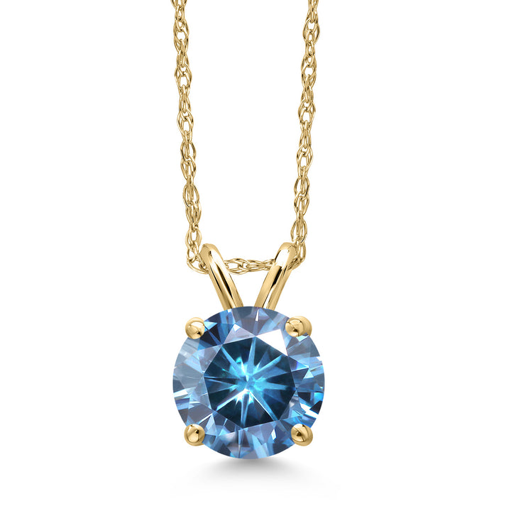 Persian Blue Moissanite_Pendant in 14K Yellow Gold