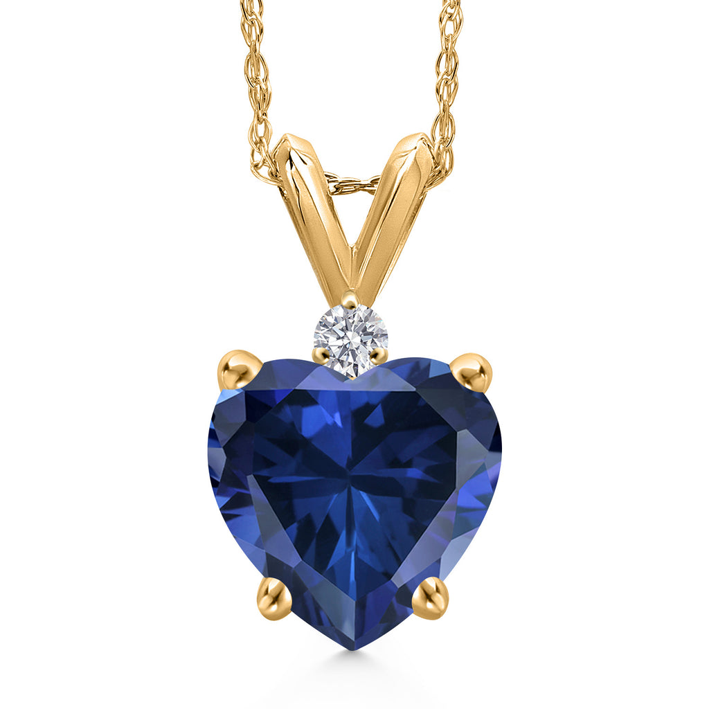 Blue Created Sapphire - September_Pendant in 14K Yellow Gold