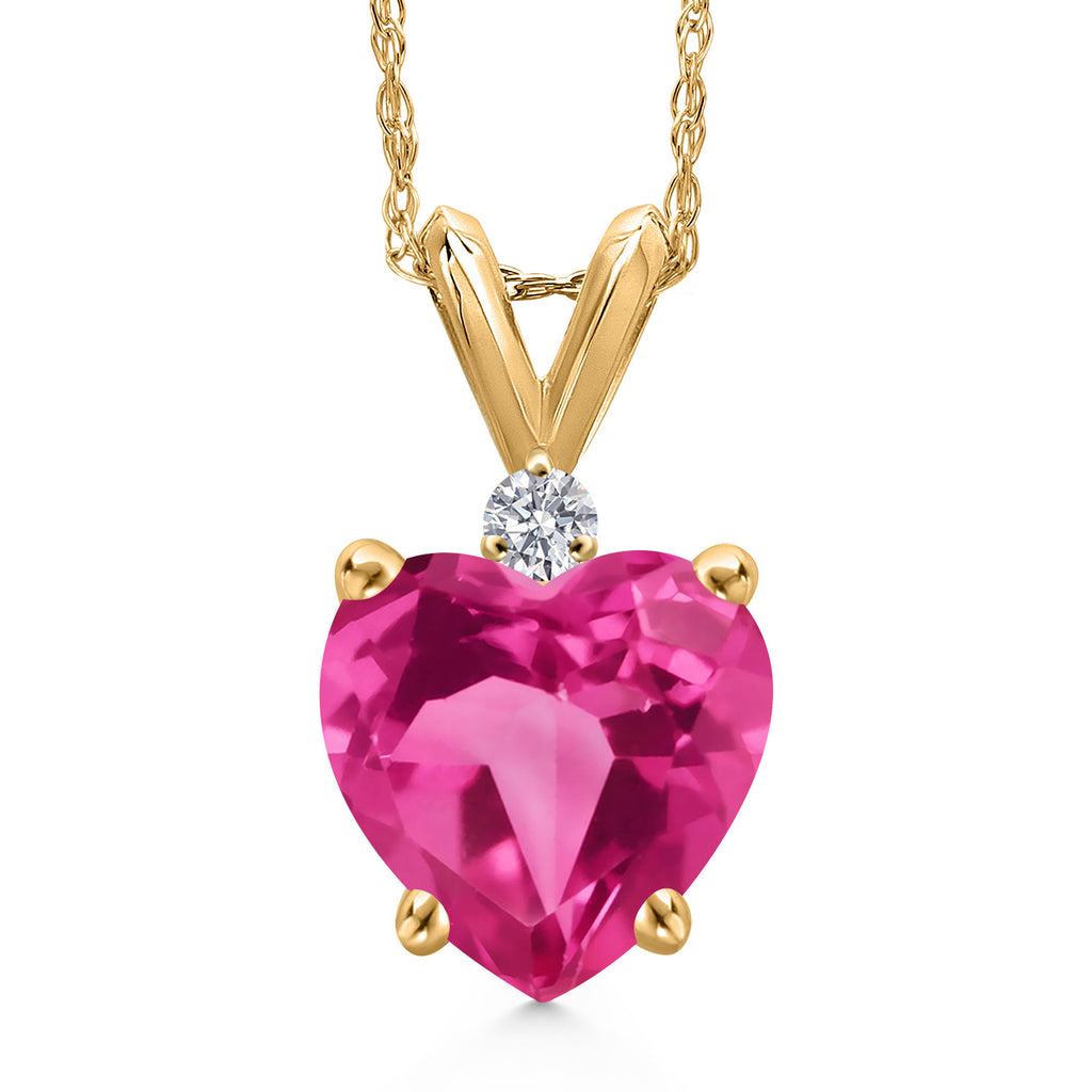 Pink Created Sapphire - September_Pendant in 14K Yellow Gold