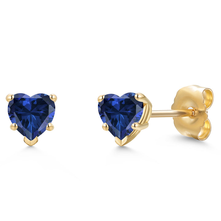 Blue Created Sapphire - September_Earrings in 14K Yellow Gold