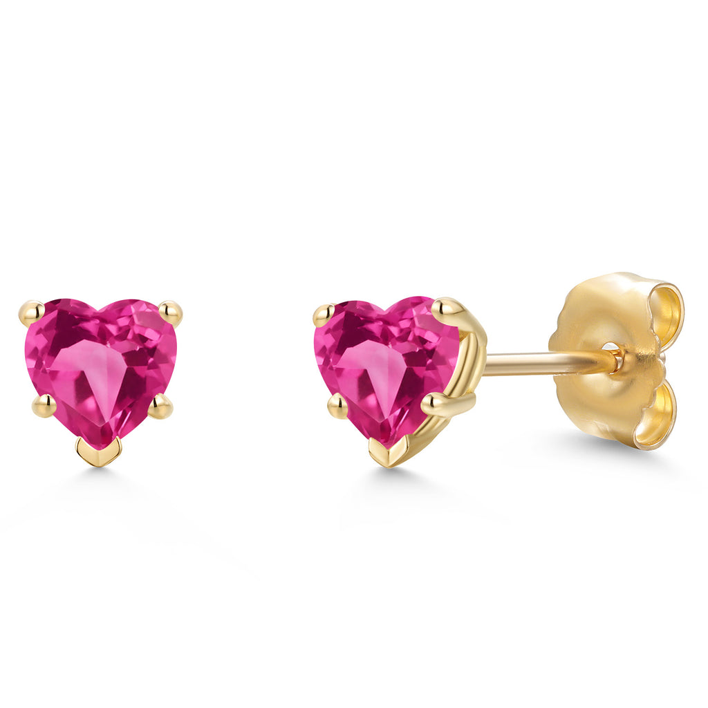 Pink Created Sapphire - September_Earrings in 14K Yellow Gold