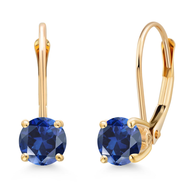Blue Created Sapphire - September_Earrings in 14K Yellow Gold