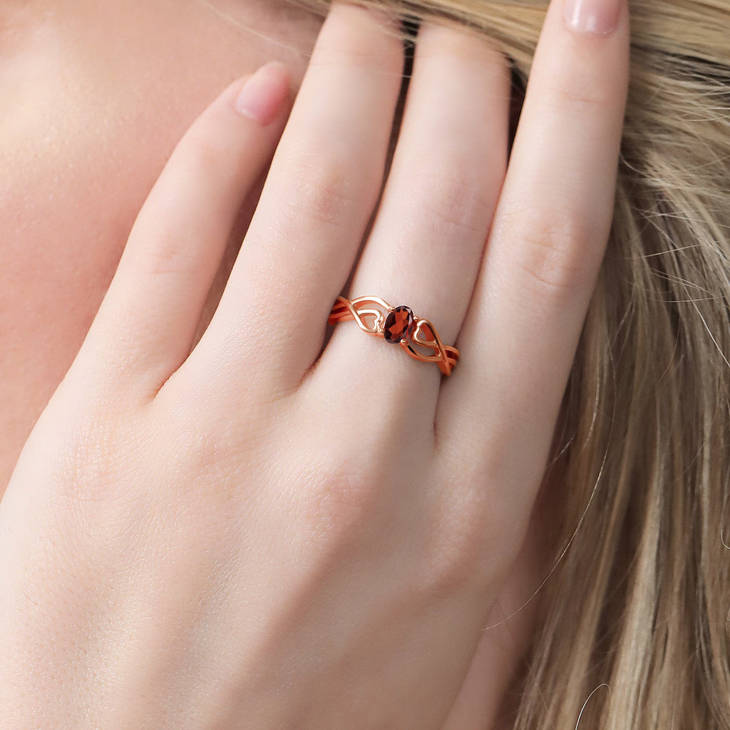 Garnet - January_5_Ring in 925 Rose Gold Plated Silver