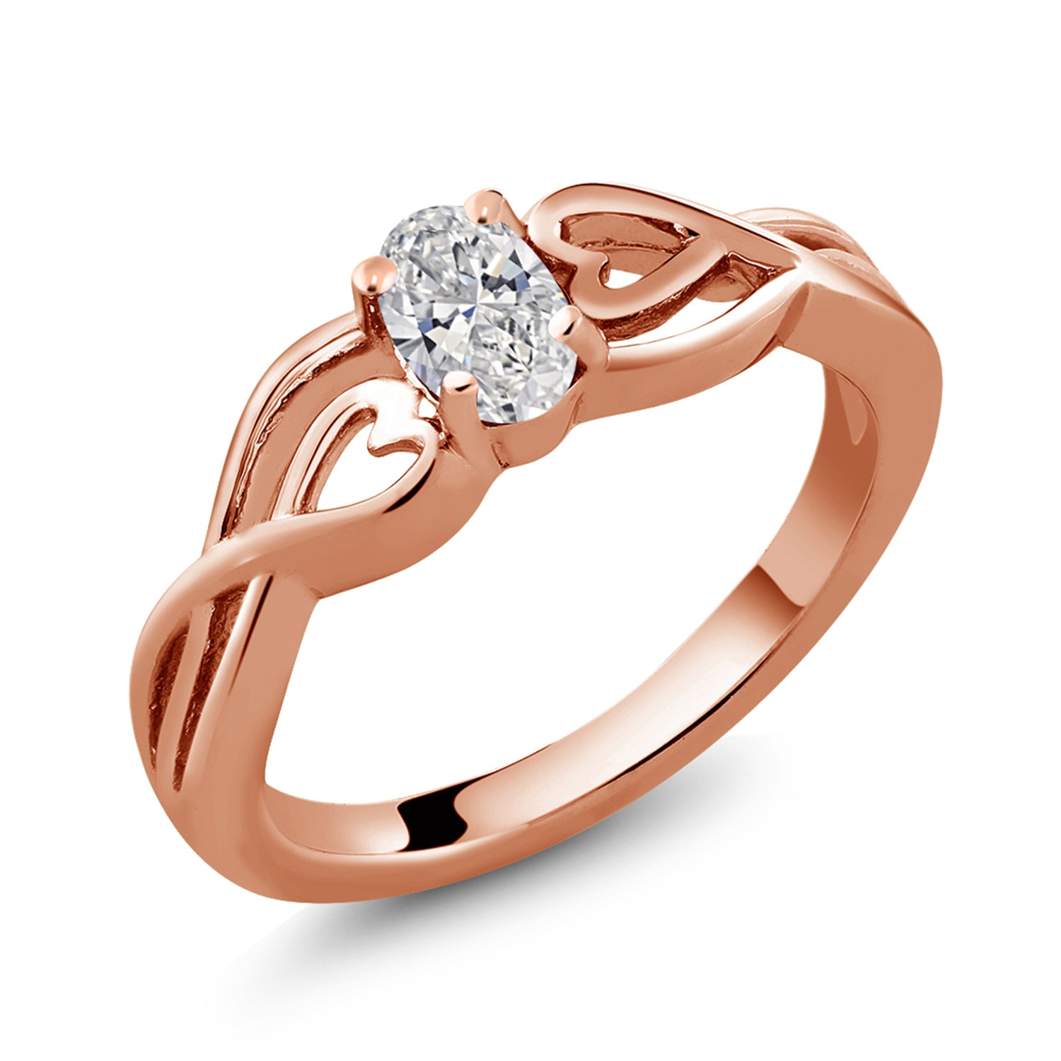 White Lab Grown Diamond - April_5_Ring in 925 Rose Gold Plated Silver