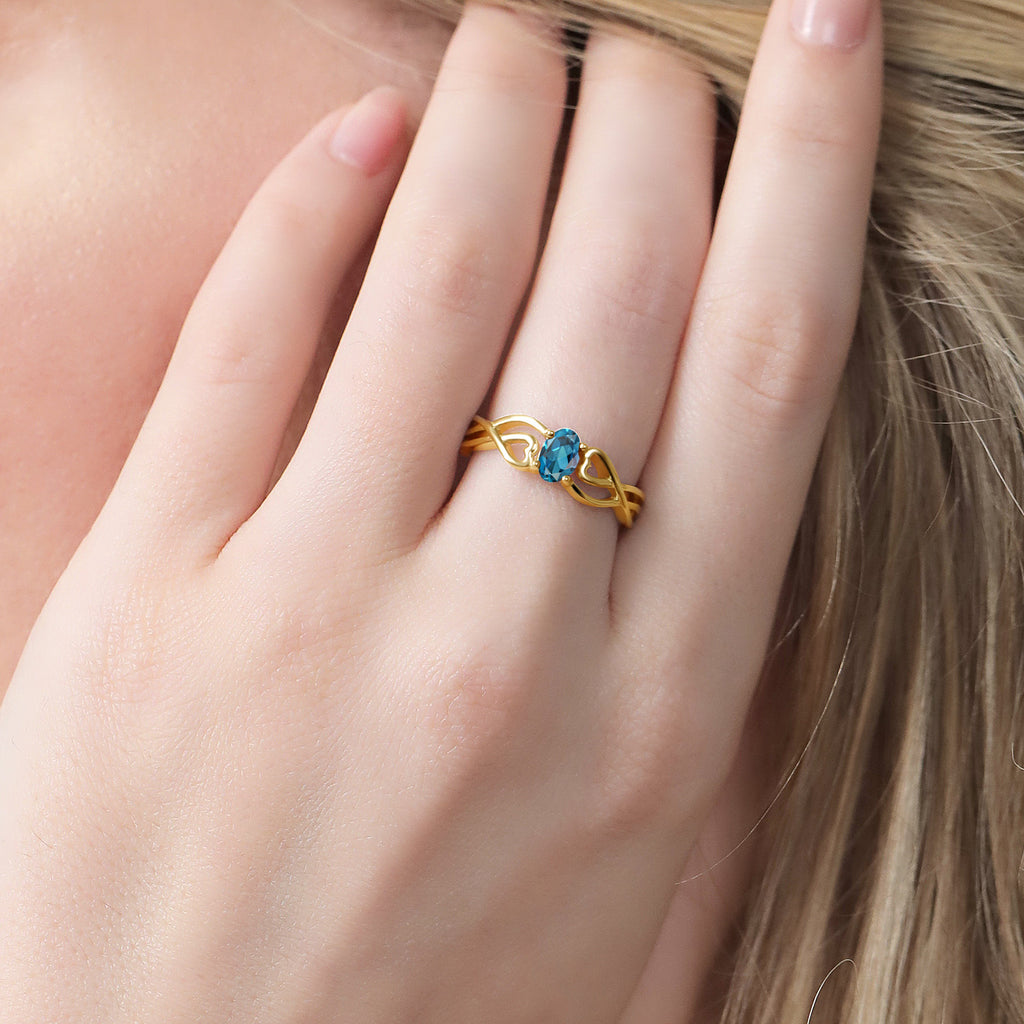 London Blue Topaz - November_8_Ring in 925 Yellow Gold Plated Silver