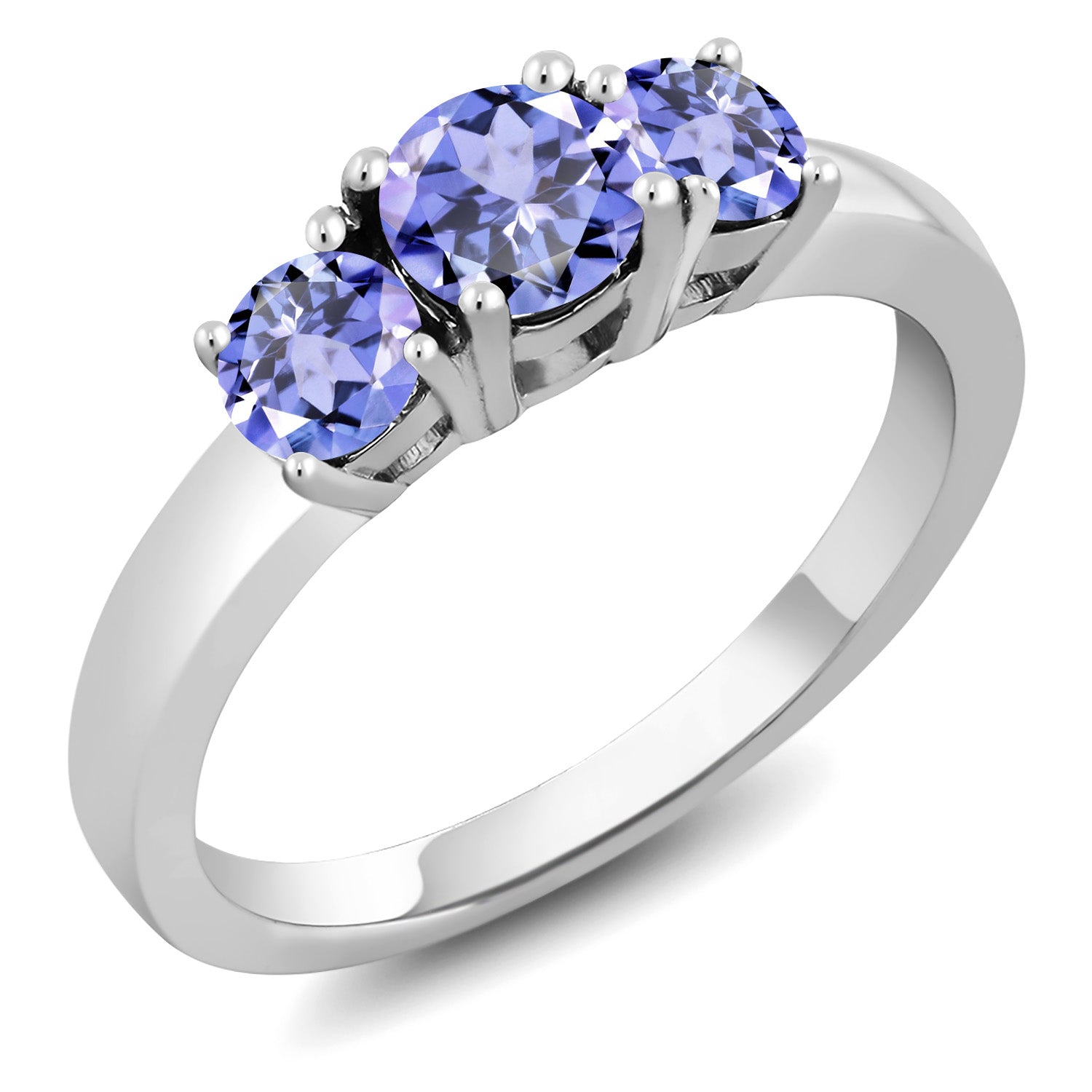 925 Sterling Silver Blue Tanzanite Engagement Ring | 1.06 Cttw | Round 5MM and 4MM | Gemstone Birthstone | Three Stone Wedding Engagement Anniversary Promise Ring For Women