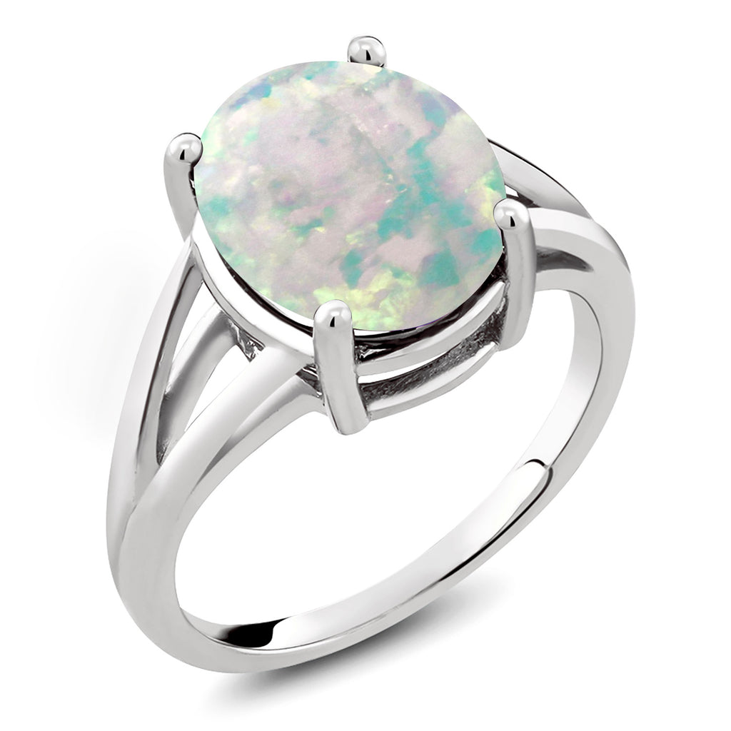 White Simulated Opal_8_Ring in 925 Sterling Silver