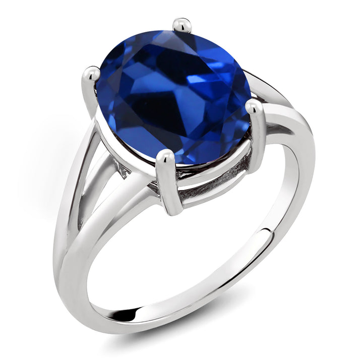 Blue Created Sapphire_5_Ring in 925 Sterling Silver