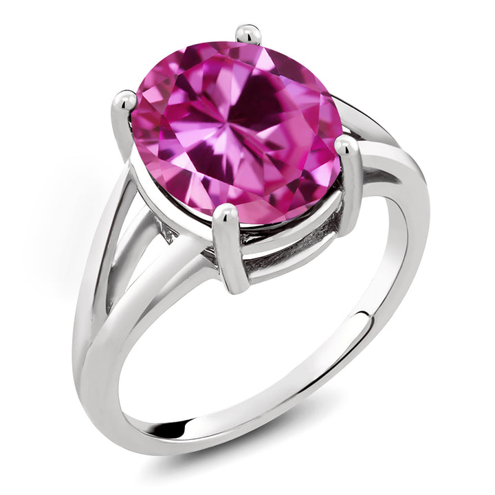 Pink Created Sapphire_5_Ring in 925 Sterling Silver