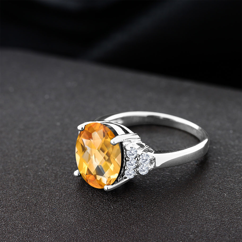 Citrine and Moissanite_5_Ring in 925 Sterling Silver