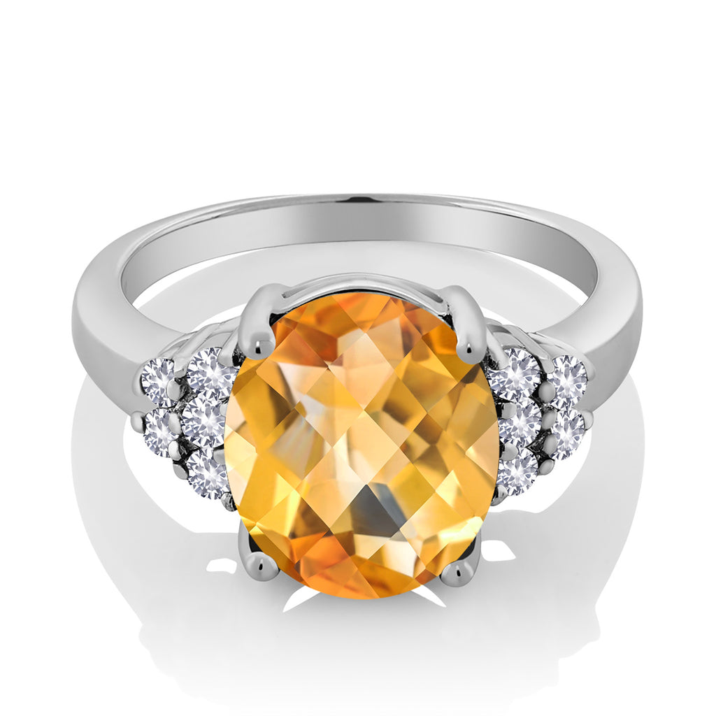 Citrine and Created Sapphire_5_Ring in 925 Sterling Silver
