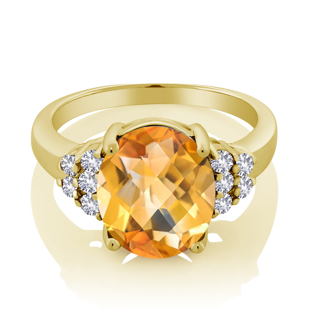 Citrine and Created Sapphire_5_Ring in 925 Yellow Gold Plated Silver
