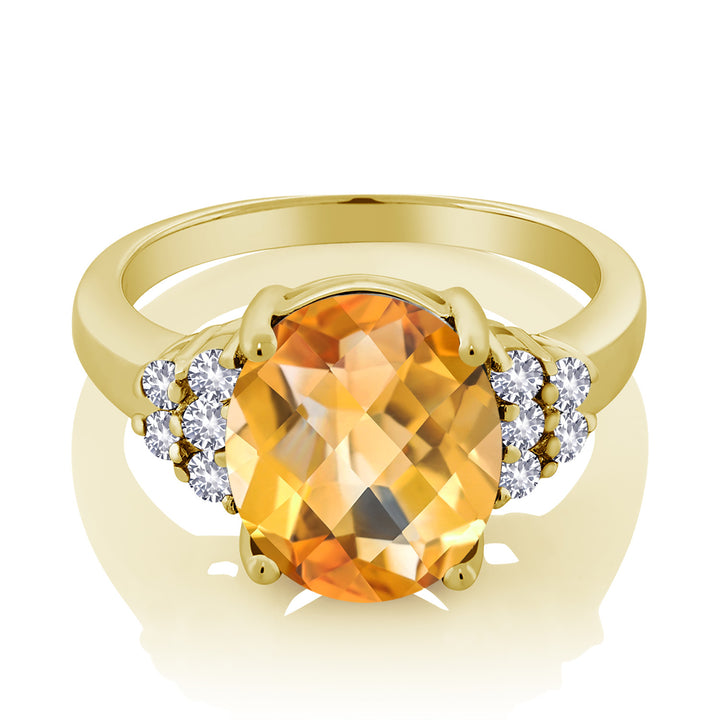 Citrine and Created Sapphire_5_Ring in 925 Yellow Gold Plated Silver