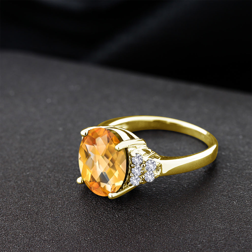 Citrine and Created Sapphire_5_Ring in 925 Yellow Gold Plated Silver